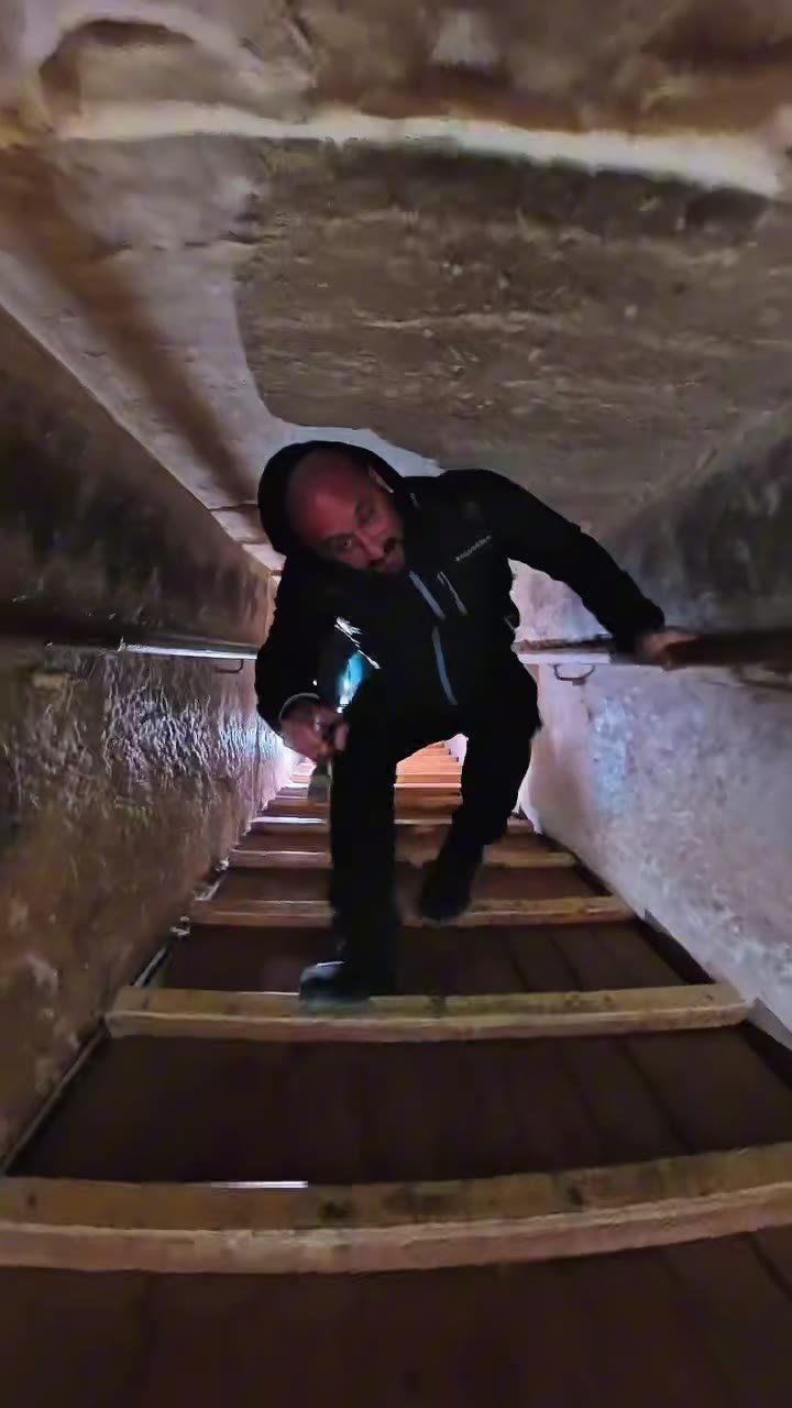 Michel crouched on the steep stairs of the descending corridor, flashlight in hand