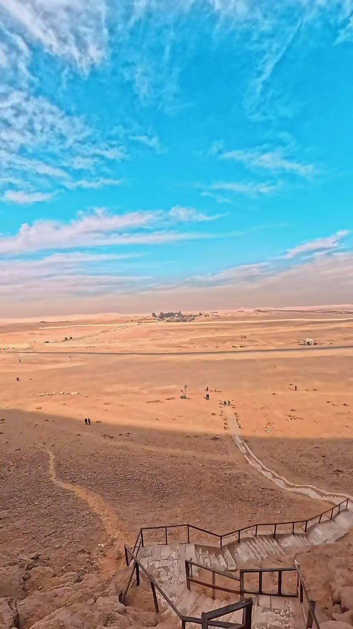 view back down from the pyramid entrance over the Dahshur desert
