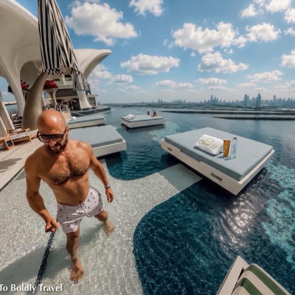 Michel wading in the aft infinity pool